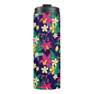 Farbenfrohes exotisches Blumen-Blatt-Muster-23021 Thermosbecher