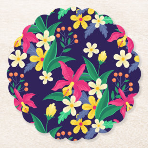 Farbenfrohes exotisches Blumen-Blatt-Muster-23021 Untersetzer