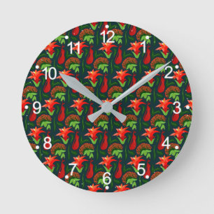 Farbenfrohes exotisches Blumenblätter-Muster-23187 Runde Wanduhr