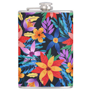Farbenfrohes exotisches Blumenmuster-68578 Flachmann