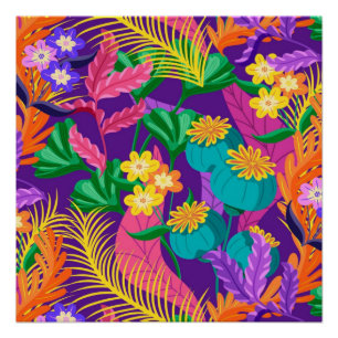 Farbenfrohes exotisches Blumenmusterdesign Poster