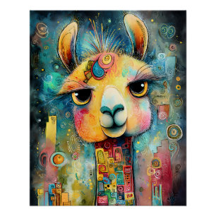 Farbenfrohes Fantasie-Lama detailreiche Muster Poster