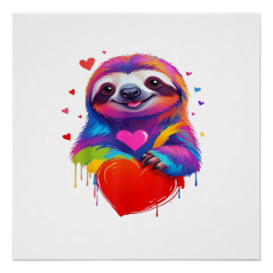 Farbenfrohes Faultier T-Shirt - Regenbogen Faultie Poster