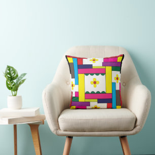 Farbenfrohes florales geometrisches Muster Kissen