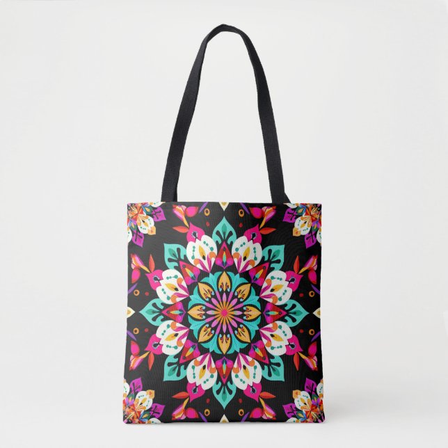 Farbenfrohes florales Mandala-Muster Tasche (Vorderseite)