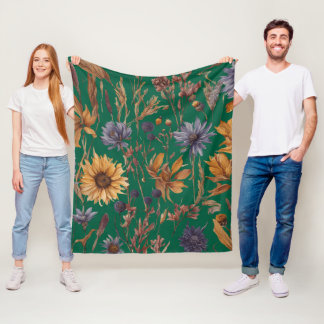 Farbenfrohes florales Motiv Fleecedecke