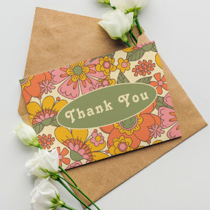 Farbenfrohes florales Muster Retro Boho 70er Hochz Dankeskarte