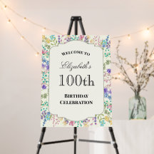 Farbenfrohes florales Willkommensschild zum 100. G