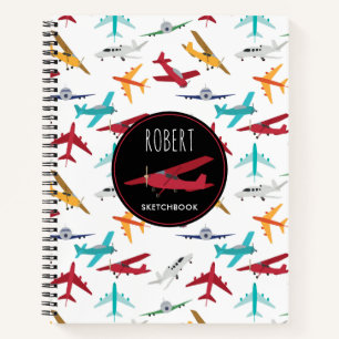Farbenfrohes Flugzeuge-Muster Notizbuch