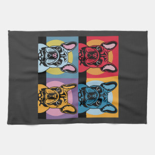 Farbenfrohes französisches Bulldogge-Pop-Art-Desig Geschirrtuch