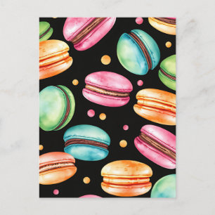 Farbenfrohes französisches Macaron-Wasserfarbmuste Postkarte