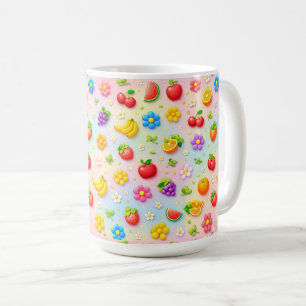 Farbenfrohes Fruchtmuster mit Blumen und Früchten Kaffeetasse