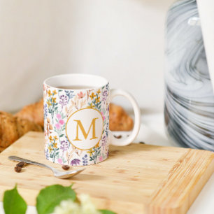 Farbenfrohes Frühlingsblumen-Aquarell-Muster-Monog Kaffeetasse