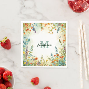 Farbenfrohes Frühlingsblumen-Wildblumen-Sträußchen Serviette