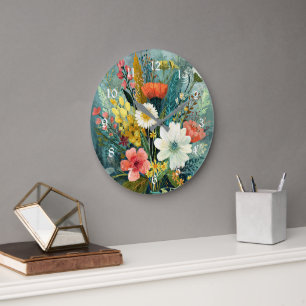 Farbenfrohes Frühlingsbouquet Große Wanduhr