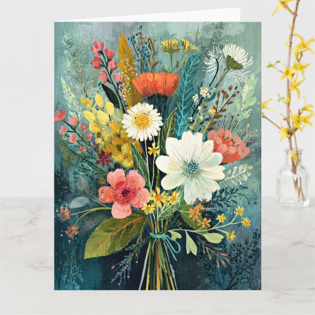 Farbenfrohes Frühlingsbouquet Karte (Gelbe Blume)