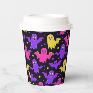 Farbenfrohes Geister-Muster Halloween Pappbecher
