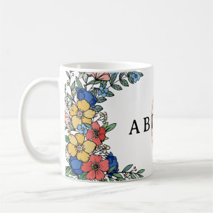 Farbenfrohes Gelb Blaues Korallen Blumen Monogramm Kaffeetasse