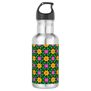 Farbenfrohes Gelbes Blumen-Blumenmuster-45567 Edelstahlflasche