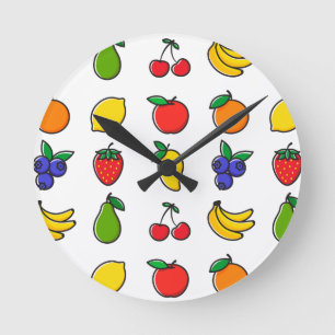 Farbenfrohes gemischtes Fruchtmuster Runde Wanduhr