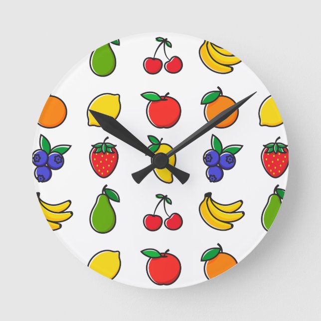 Farbenfrohes gemischtes Fruchtmuster Runde Wanduhr (Vorderseite)