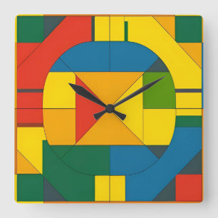 Farbenfrohes geometrisches abstraktes Design Quadratische Wanduhr