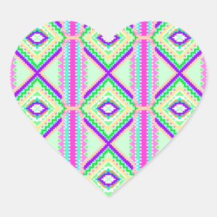 Farbenfrohes geometrisches Boho-Muster Herz-Aufkleber