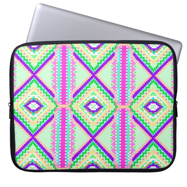 Farbenfrohes geometrisches Boho-Muster Laptopschutzhülle (Vorderseite)