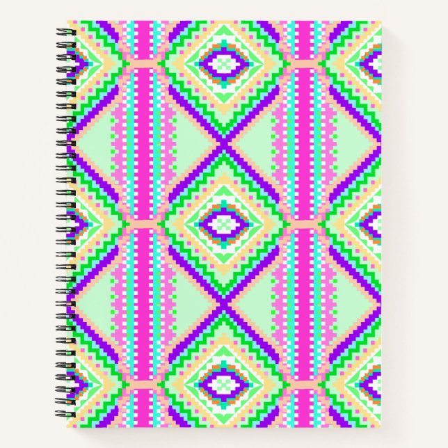 Farbenfrohes geometrisches Boho-Muster Notizbuch (Vorderseite)