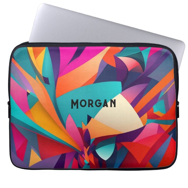 Farbenfrohes geometrisches Design, Name oder Monog Laptopschutzhülle (Vorderseite)