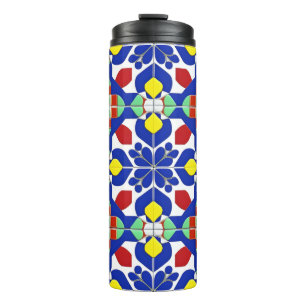 Farbenfrohes geometrisches inspiriertes Blumenmust Thermosbecher