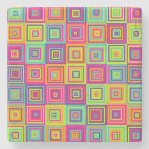 Farbenfrohes geometrisches Quadratmuster Steinuntersetzer
