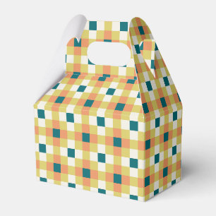 Farbenfrohes geometrisches Rastermuster mit Retro- Geschenkschachtel