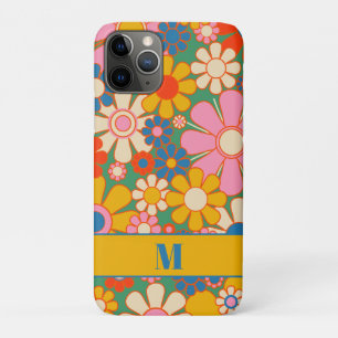 Farbenfrohes Groovy Retro-Blumenmuster mit Initial Case-Mate iPhone Hülle