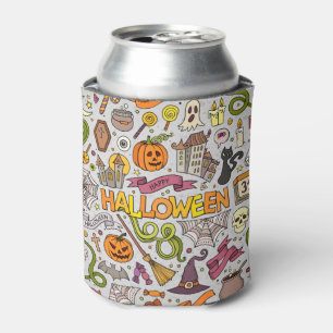 Farbenfrohes Halloween-Kritzelobjektmuster Dosenkühler