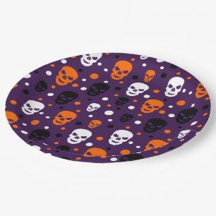 Farbenfrohes Halloween-Totenkopf-Polka-Punkte-Must Pappteller