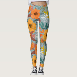 Farbenfrohes Handgemaltes Blumenmuster Leggings