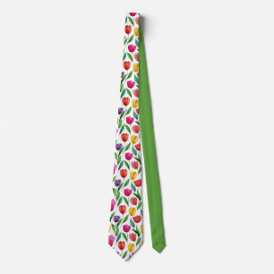 Farbenfrohes handgezeichnetes Tulpen-Blumenmuster Krawatte