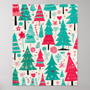 Farbenfrohes handgezeichnetes Weihnachtsbaum-Muste Poster