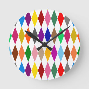 Farbenfrohes Harlekin-Diamanten-Design Weiß  Runde Wanduhr