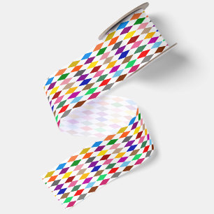 Farbenfrohes Harlekin-Diamanten-Design Weiß Satinband