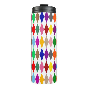 Farbenfrohes Harlekin-Diamanten-Design Weiß Thermosbecher