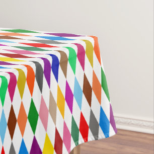Farbenfrohes Harlekin-Diamanten-Design Weiß Tischdecke