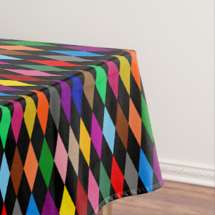 Farbenfrohes Harlequin-Diamanten-Design Schwarz Tischdecke