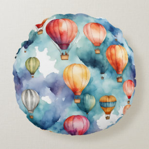 Farbenfrohes Heißluftballon-Muster  Rundes Kissen