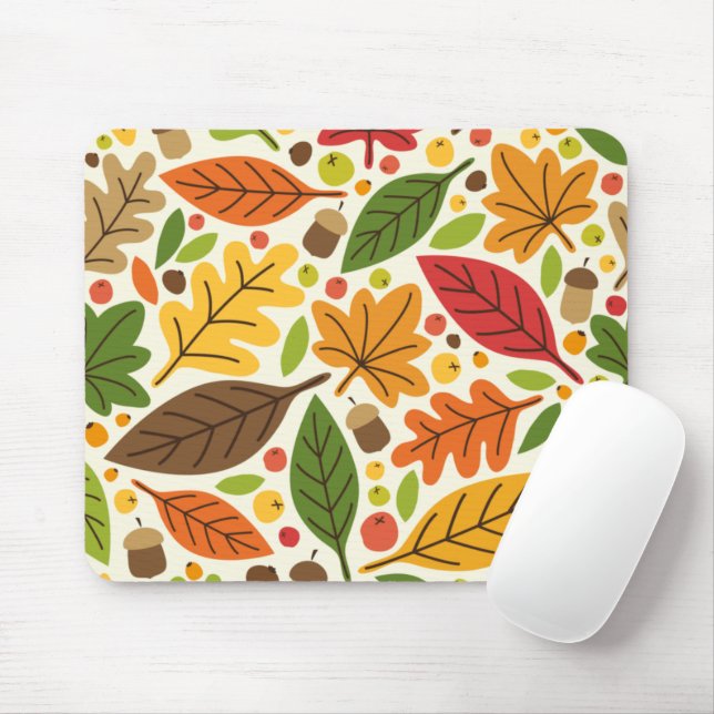 Farbenfrohes Herbstlaub- und Eichelmuster Mousepad (Mit Mouse)