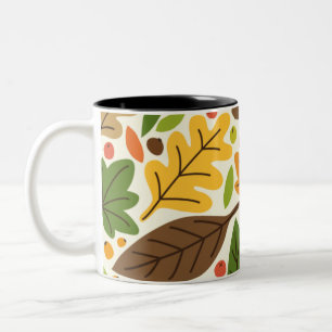Farbenfrohes Herbstlaub- und Eichelmuster Zweifarbige Tasse