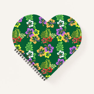 Farbenfrohes Hibiskus-Blumenmuster in Grün Notizbuch