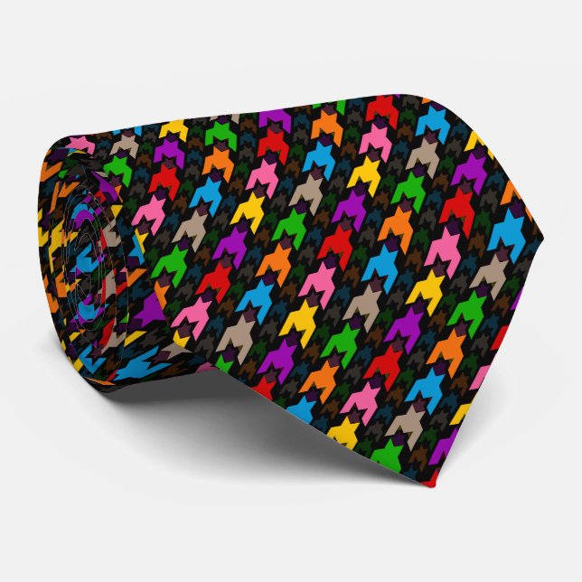 Farbenfrohes Houndstooth-Muster Schwarz  Krawatte (Gerollt)
