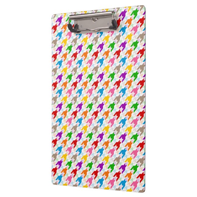 Farbenfrohes Houndstooth-Muster Weiß  Klemmbrett (Links)